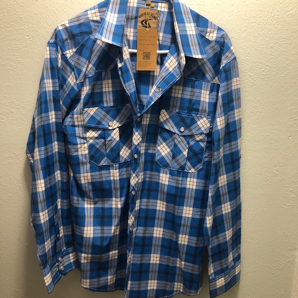 Blue & White Plaid Shirt! - Picture 1 of 3